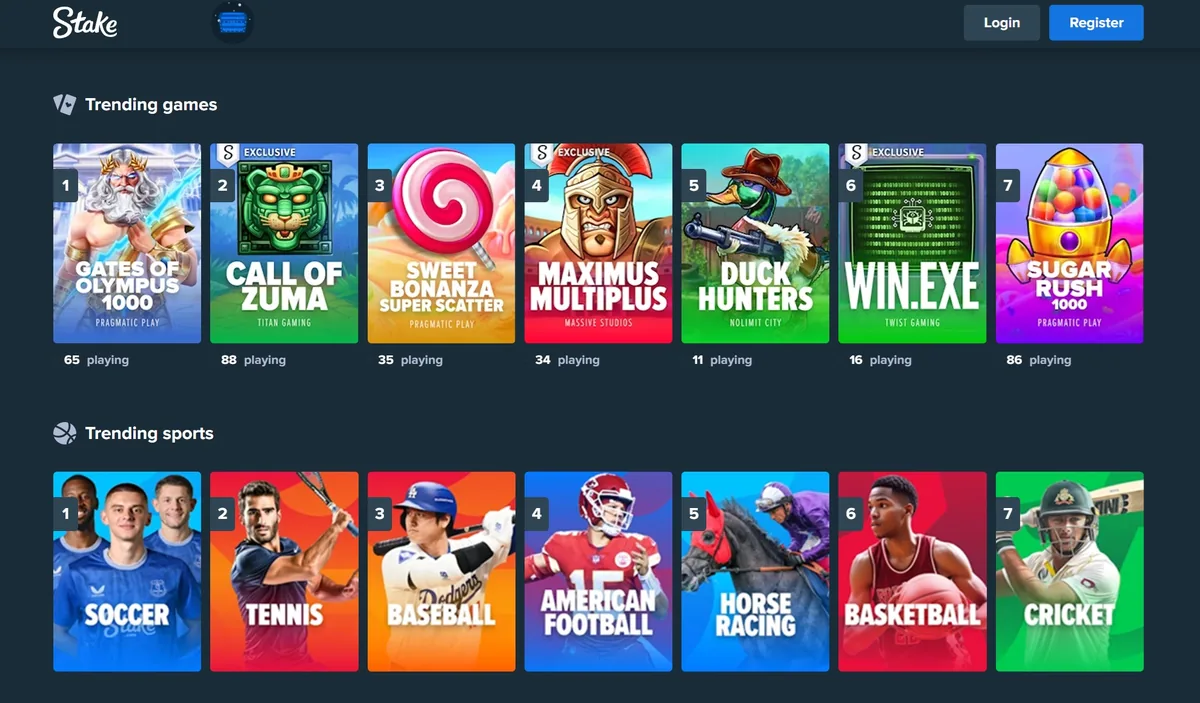 Stake trending games and trending sports lobby